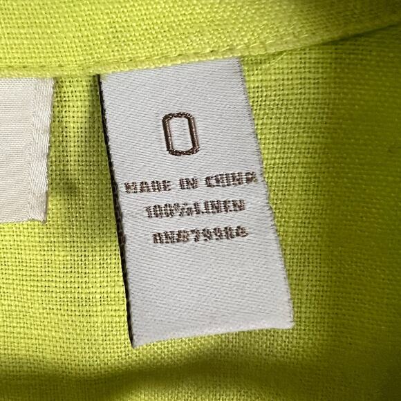 CHICO'S Women's S Lime Green 100% Linen Flyaway Francesca Roll Tab Open Jacket - Picture 7 of 8